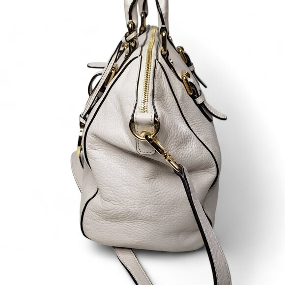 Michael Kors Satchel Bag Women’s Ciara Cream Pebble Leather Gold Trim Slouchy - Picture 3 of 12